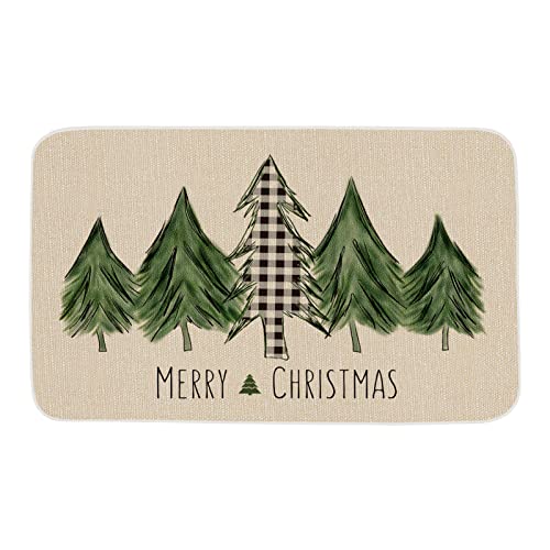 ONWAY Christmas Trees Door Mat Seasonal Winter Happy Holiday Farmhouse Doormat Kitchen LowProfile Floor Rug Switch Mat for Home Decor Indoor Outdoor 29 x 17 Inch - Image 1