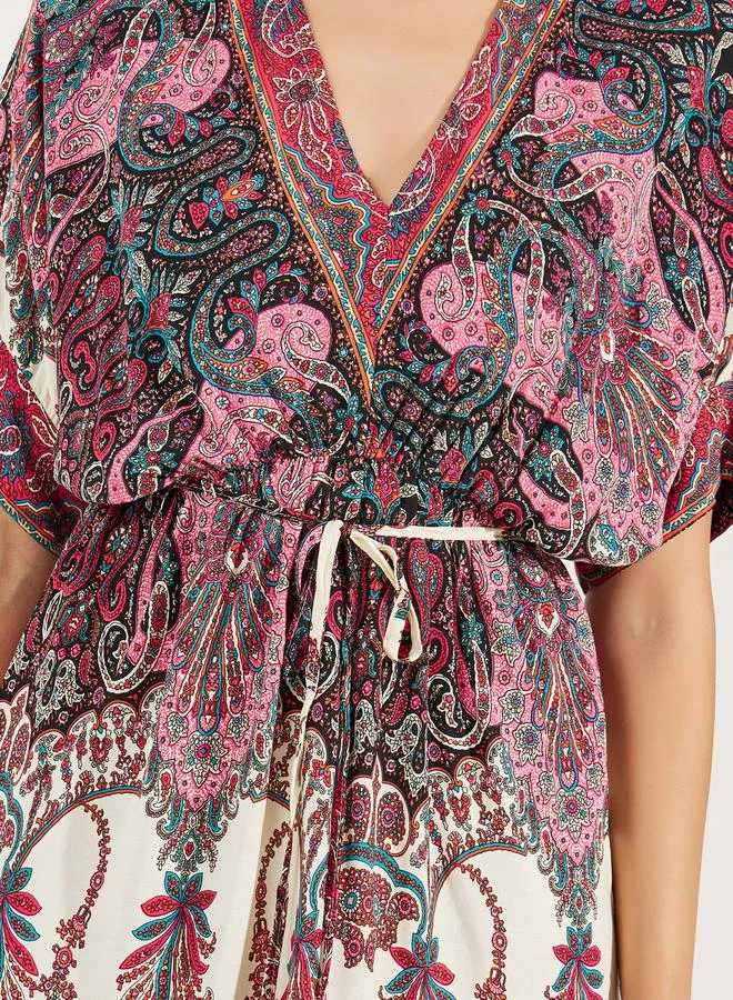 كلورفول Paisley Print Mini Dress with Tie Waist by Styli