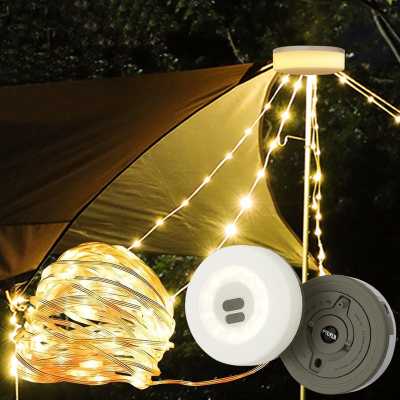 Leehui Camping String Lights, Portable 100 LED Strip Light, USB Rechargeable IP65 10M Rope Tent Star Lantern for Campsite, Awning, Kids Play Area, Bedroom, Car, Backyard, (10M-Warm White, Green) - Image 1