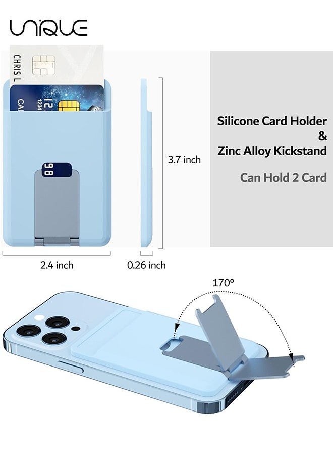 Unique - Magnetic Card Holder Wallet with for MagSafe Kickstand, Silicone Pockets Card Holder with Metal Stand for iPhone 15, 14, 13, 12, Pro, Mini, Max, Plus (Blue) - Image 1