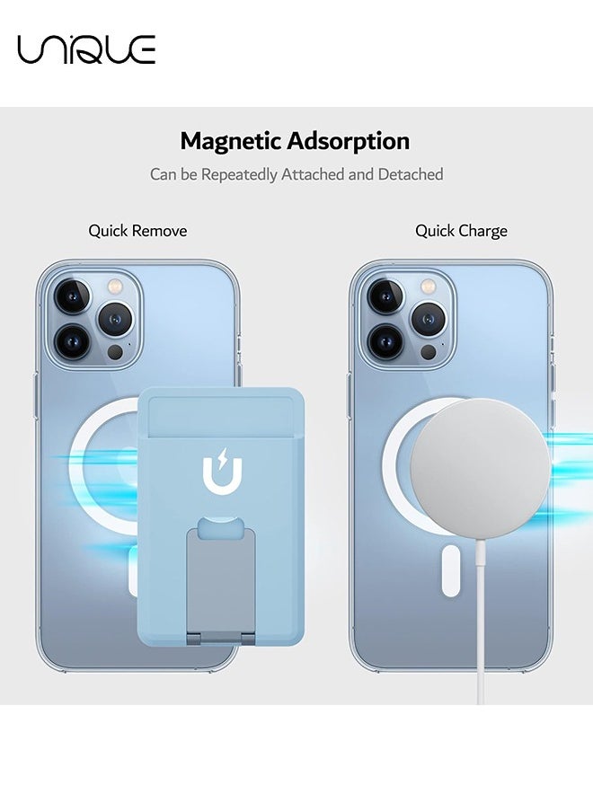 Unique - Magnetic Card Holder Wallet with for MagSafe Kickstand, Silicone Pockets Card Holder with Metal Stand for iPhone 15, 14, 13, 12, Pro, Mini, Max, Plus (Blue) - Image 1