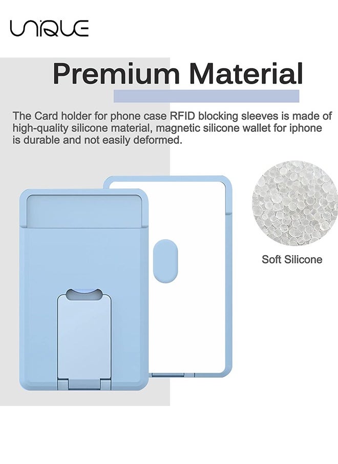 Unique - Magnetic Card Holder Wallet with for MagSafe Kickstand, Silicone Pockets Card Holder with Metal Stand for iPhone 15, 14, 13, 12, Pro, Mini, Max, Plus (Blue) - Image 1
