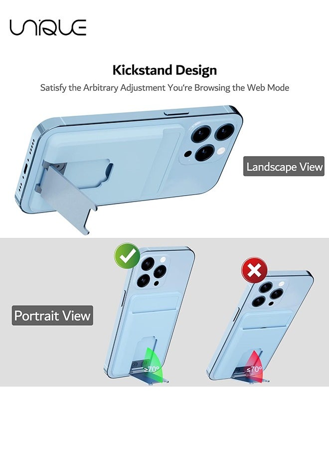Unique - Magnetic Card Holder Wallet with for MagSafe Kickstand, Silicone Pockets Card Holder with Metal Stand for iPhone 15, 14, 13, 12, Pro, Mini, Max, Plus (Blue) - Image 1