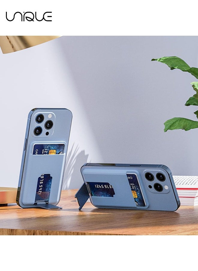 Unique - Magnetic Card Holder Wallet with for MagSafe Kickstand, Silicone Pockets Card Holder with Metal Stand for iPhone 15, 14, 13, 12, Pro, Mini, Max, Plus (Blue) - Image 1