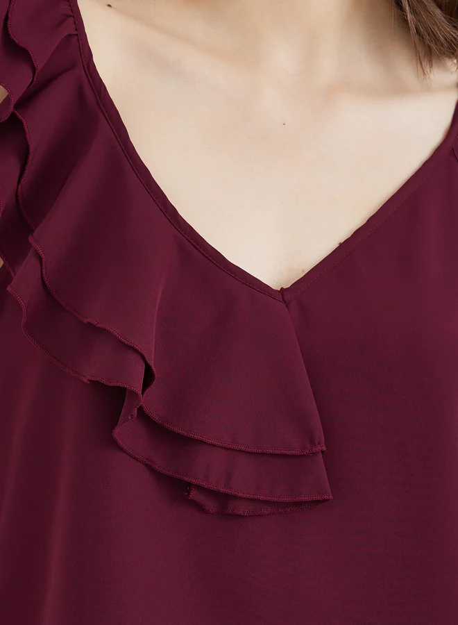 Take Two Take Two Women Burgundy Ruffled Top