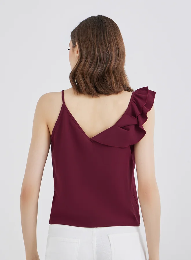 Take Two Take Two Women Burgundy Ruffled Top