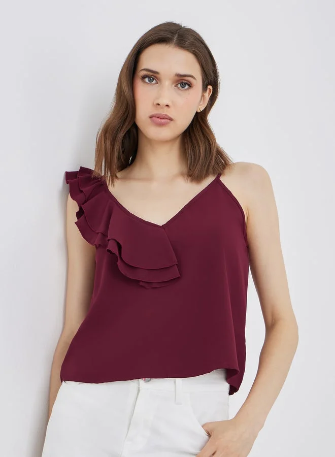 Take Two Women Burgundy Ruffled Top