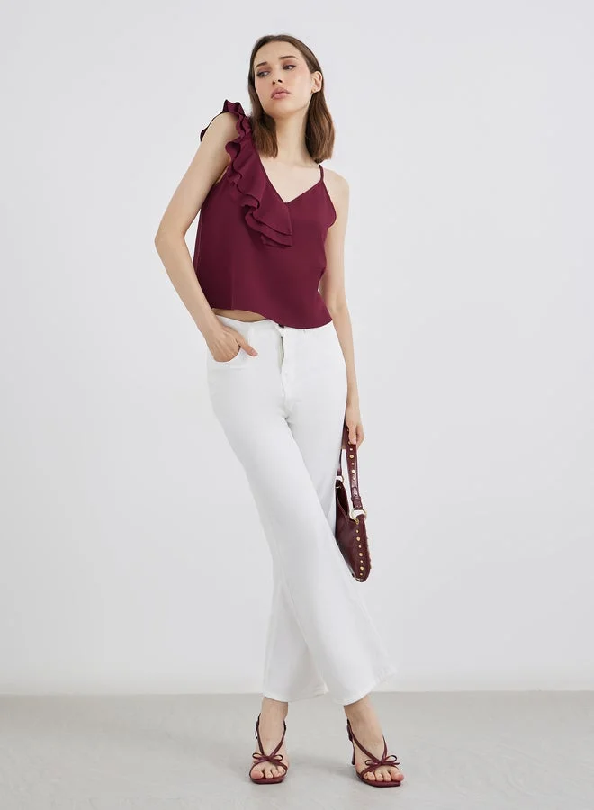Take Two Women Burgundy Ruffled Top
