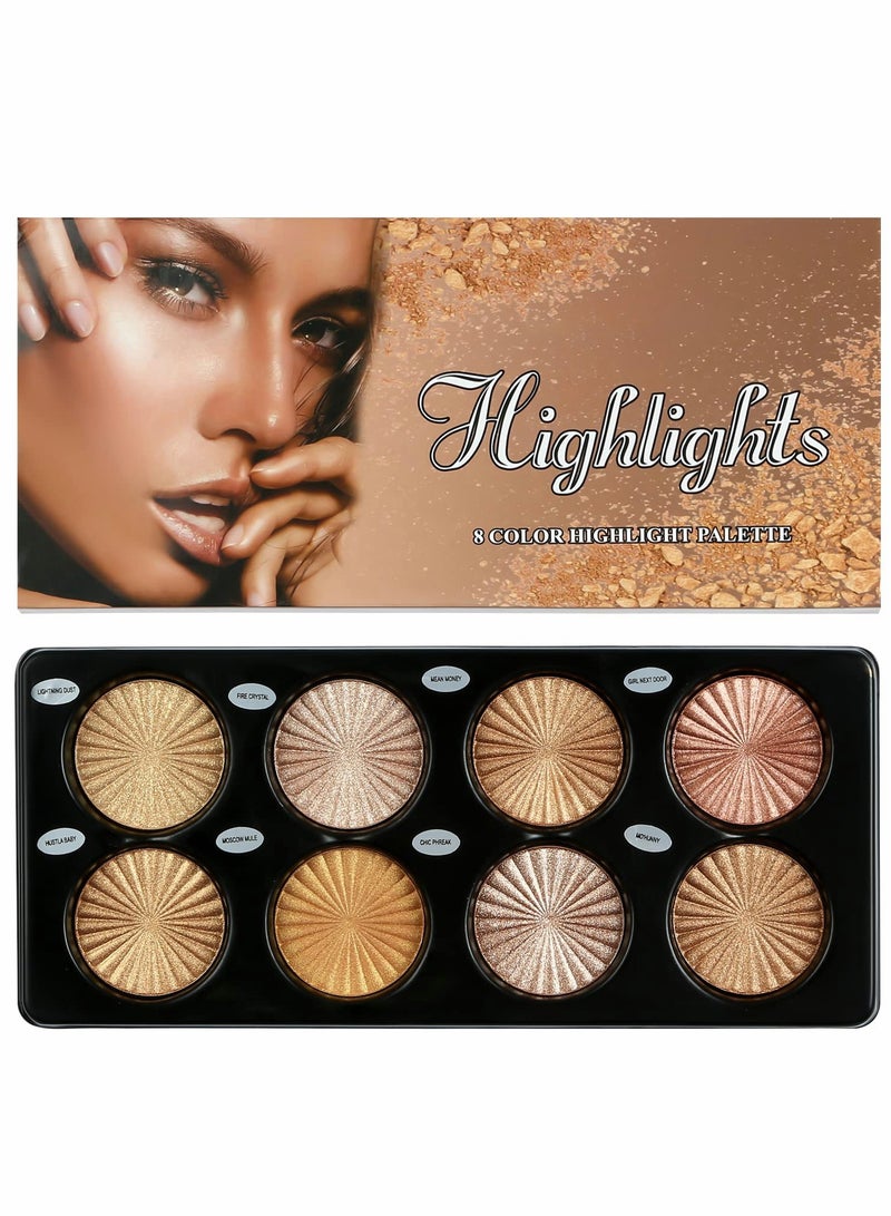 Excefore Colorful Highlighter Powder Palette,Makeup Palette Facial Bronzers Illuminator Palette Highlighter,Triple Bake Long Lasting Brilliant Lighten Skin Color Face Make Up Palette Set - Image 1