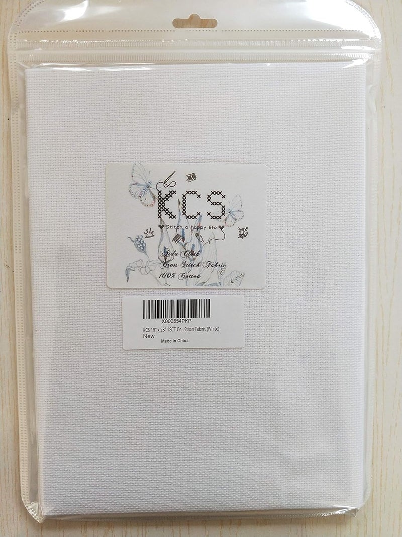 KCS 19" x 28" 18CT Counted Cotton Aida Cloth Cross Stitch Fabric (White) - Image 2