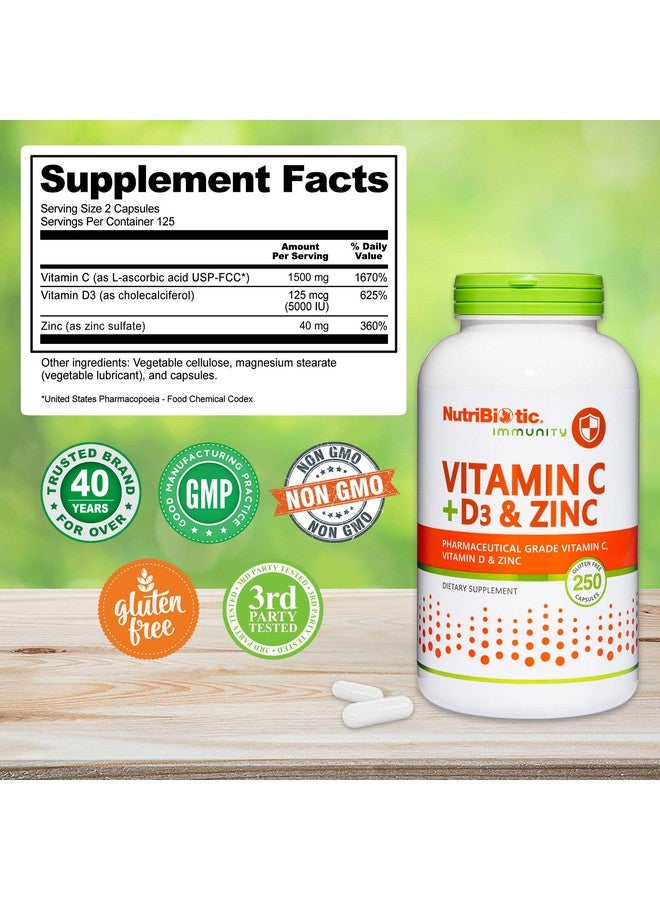 Nutribiotic NutriBiotic - Vitamin C + Vitamin D3 & Zinc, 250 Capsules | Potent, Comprehensive Immune Support | Essential & Antioxidant Daily Supplement | Gluten & GMO Free  - Image 3