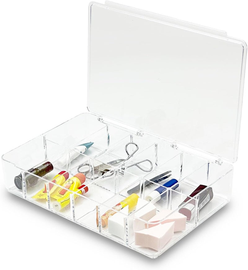 Addis Multi Compartment Clear Acrylic Make Up Cosmetic Craft Diy Storage Organiser Box With Lid Clear Acrylic 65 Height