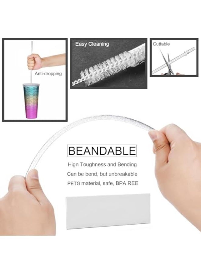12 Pack Reusable Clear Glitter Straws, 26cm Extra Long Plastic Straws for 40oz Tumbler & 32oz Water Bottles, BPA-Free Unbreakable Drinking Straws with Cleaning Brush – Transparent - Image 5