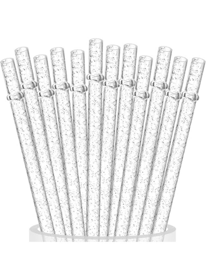 12 Pack Reusable Clear Glitter Straws, 26cm Extra Long Plastic Straws for 40oz Tumbler & 32oz Water Bottles, BPA-Free Unbreakable Drinking Straws with Cleaning Brush – Transparent - Image 1