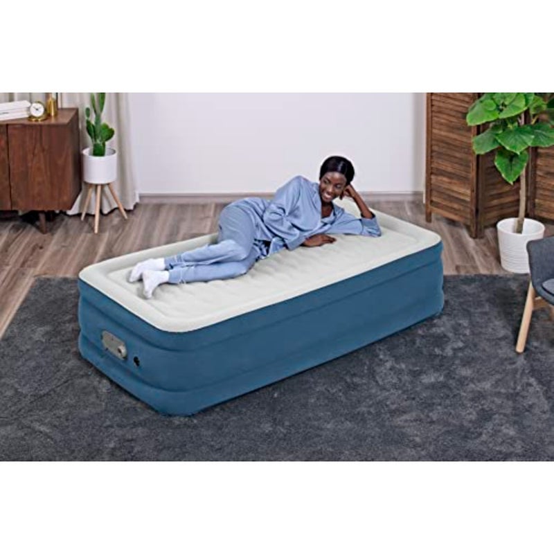 Twin air mattress for home use, PVC material, gray color, built-in dual pump for fast inflation and deflation - Image 2