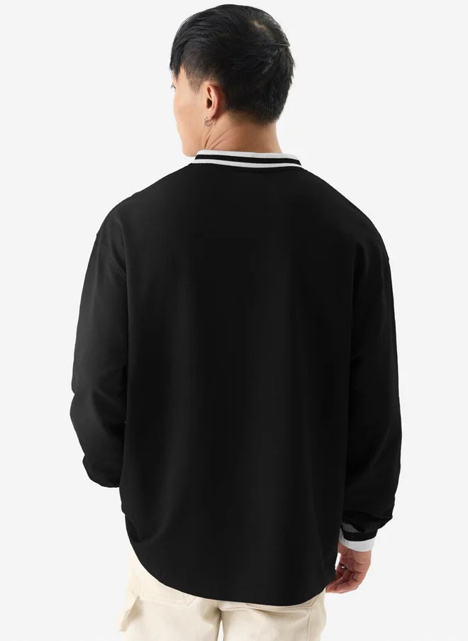 The Souled Store  The Souled Store Men Oversized Solid Black Full Sleeve T-Shirt  | Best Price UAE