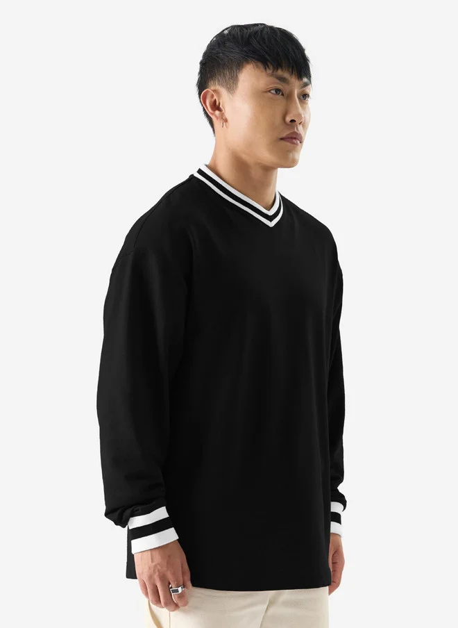 The Souled Store  The Souled Store Men Oversized Solid Black Full Sleeve T-Shirt  | Best Price UAE