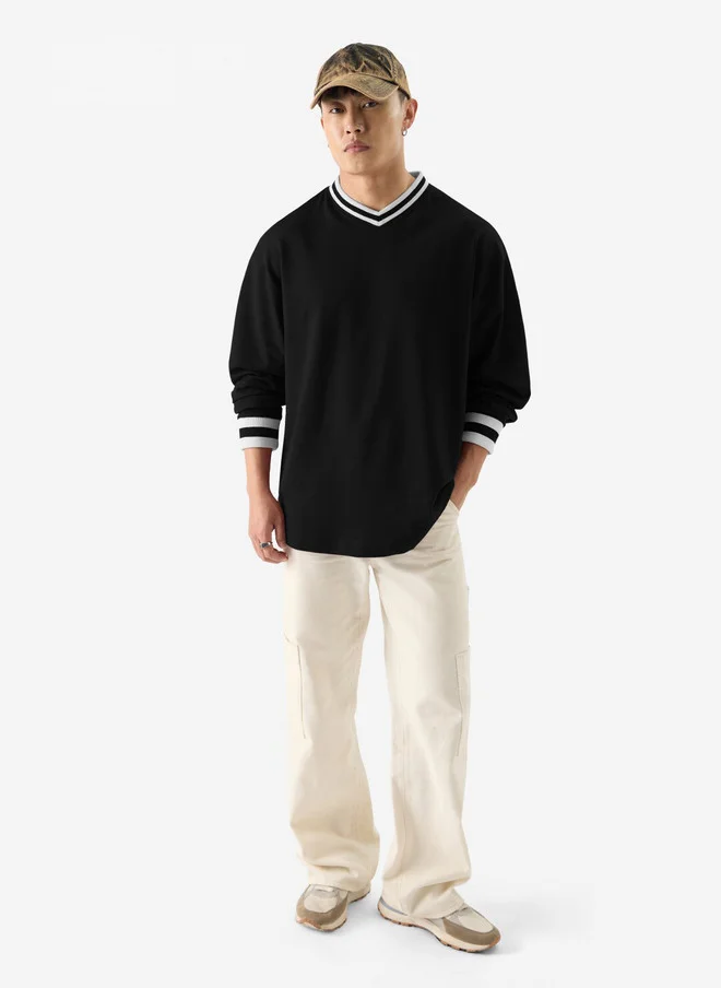 The Souled Store  The Souled Store Men Oversized Solid Black Full Sleeve T-Shirt  | Best Price UAE