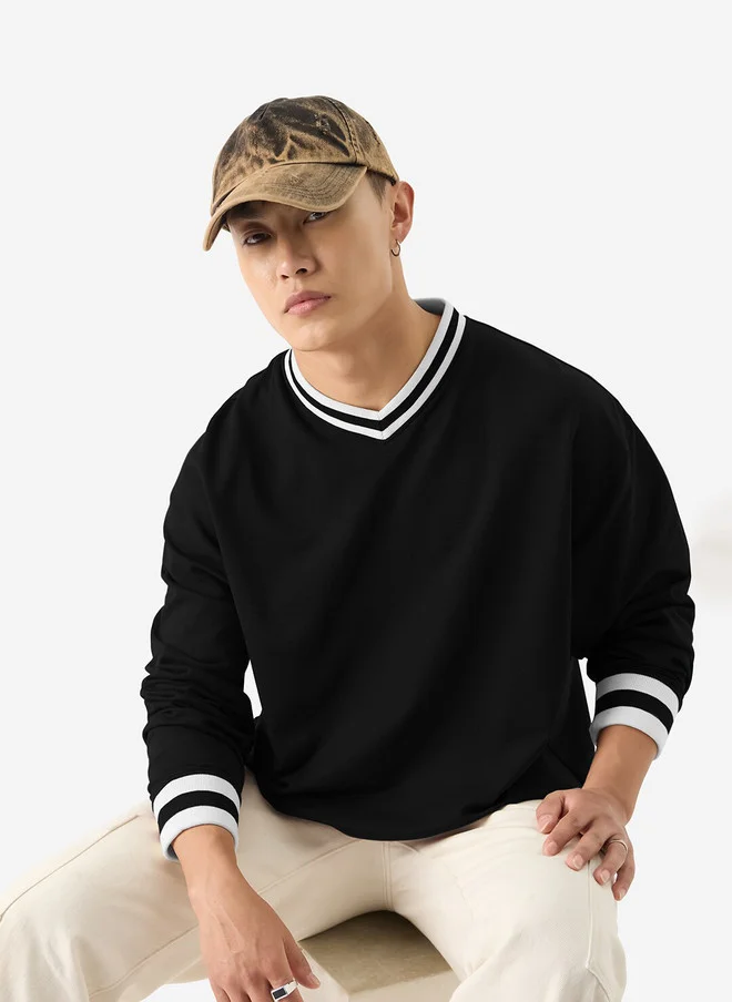 The Souled Store  The Souled Store Men Oversized Solid Black Full Sleeve T-Shirt  | Best Price UAE