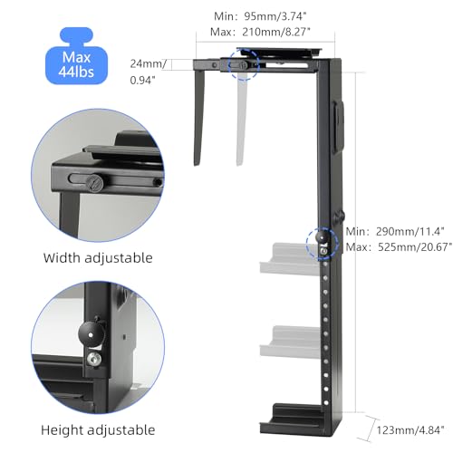Pholiten Under Desk CPU Mount, Universal PC Wall Mount, 3.94 to 11.61 Inch Wide Computer Case CPU Hanger Holder, Adjustable 360 Swivel, Secure Lock, Max Load 44Lbs - Image 2