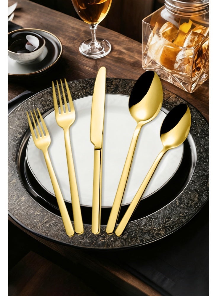 30 Piece Stainless Steel Cutlery Set Kitchen Utensils Set Surface Texture-Free Western Tableware Suitable For Home Kitchen Restaurant，gold - Image 4