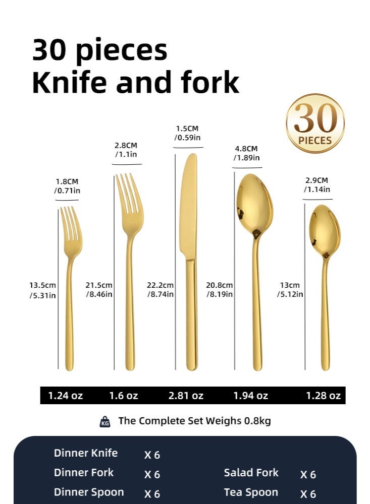 30 Piece Stainless Steel Cutlery Set Kitchen Utensils Set Surface Texture-Free Western Tableware Suitable For Home Kitchen Restaurant，gold - Image 2