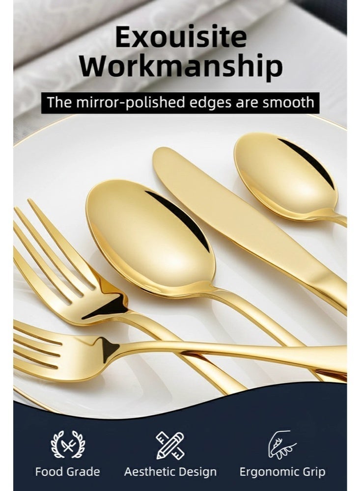 30 Piece Stainless Steel Cutlery Set Kitchen Utensils Set Surface Texture-Free Western Tableware Suitable For Home Kitchen Restaurant，gold - Image 3