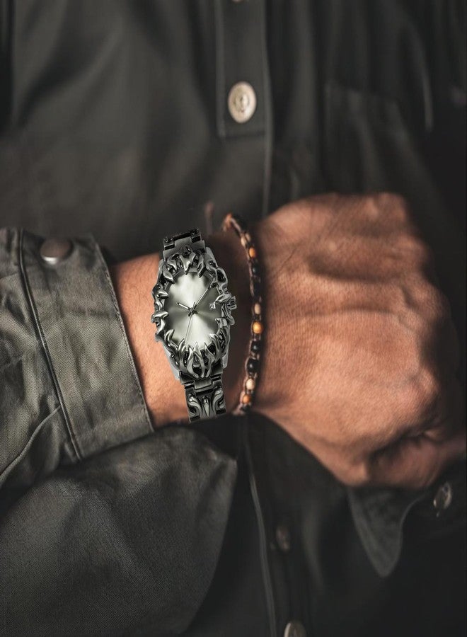 BARAMON Watch for Men Retro Fashion Vintage Wristwatch Casual Gothic Steampunk Quartz Analog Hand Watches Hip Hop Cool Alien Y2K Male Clock, Silver, strap - Image 5