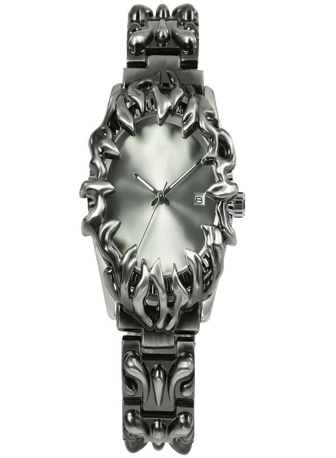 BARAMON Watch for Men Retro Fashion Vintage Wristwatch Casual Gothic Steampunk Quartz Analog Hand Watches Hip Hop Cool Alien Y2K Male Clock, Silver, strap - Image 1