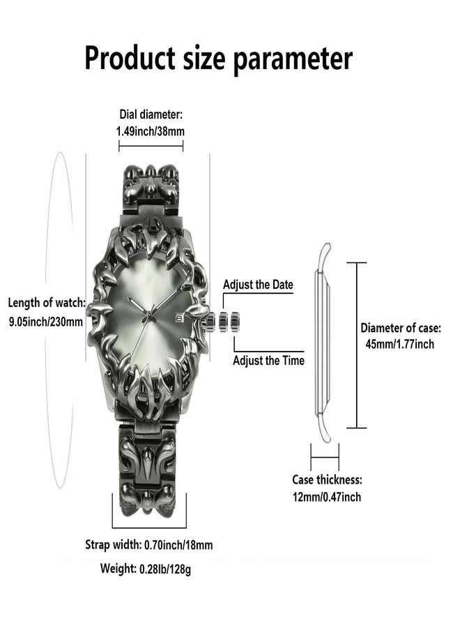 BARAMON Watch for Men Retro Fashion Vintage Wristwatch Casual Gothic Steampunk Quartz Analog Hand Watches Hip Hop Cool Alien Y2K Male Clock, Silver, strap - Image 4