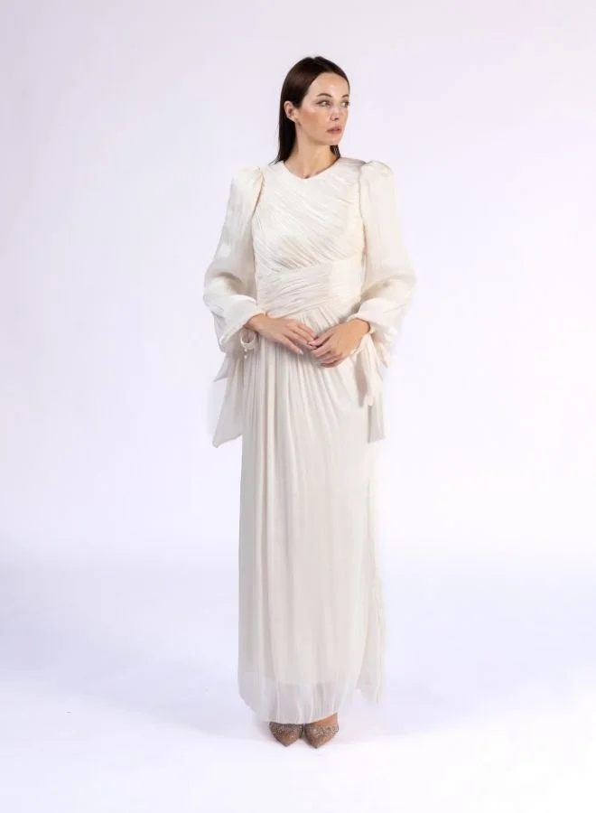Fashonara Bow Sleeve Layered Full Length Modest Dress