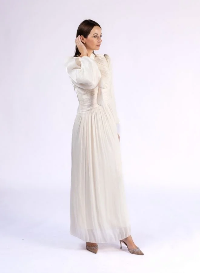 Fashonara Bow Sleeve Layered Full Length Modest Dress