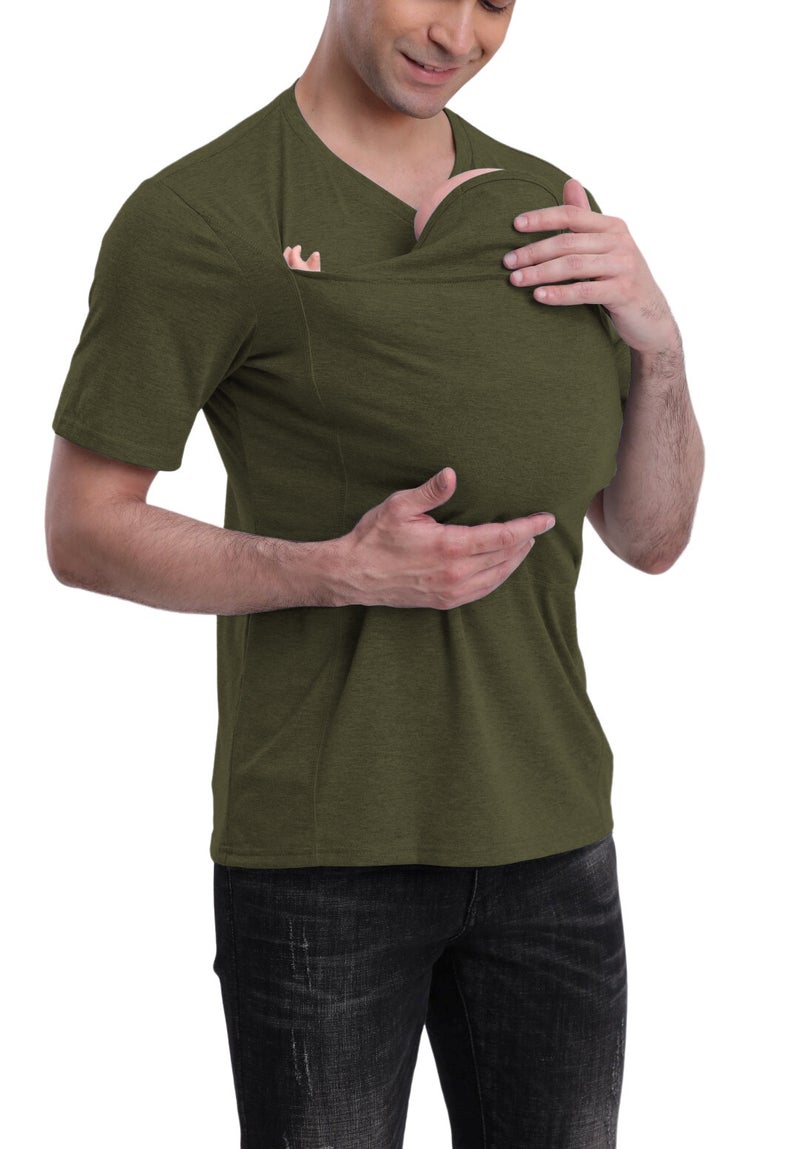 Kangaroo Dad Multifunctional Short Sleeve T-Shirt Daddy Kangaroo with Hat (high quality Green)