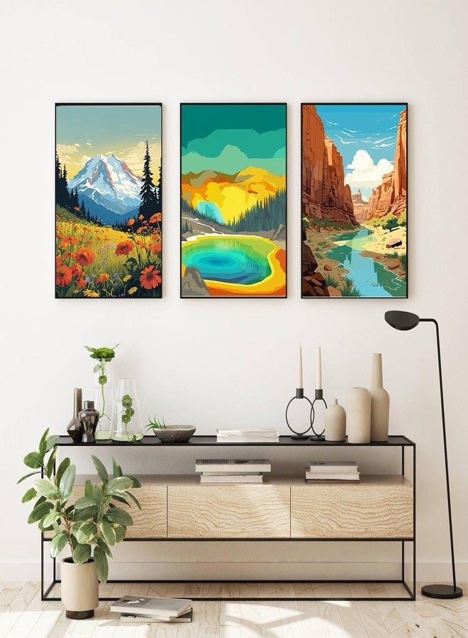 HOIYLDS Framed 3 Packs Paint by Numbers for Adults Beginners, National Park Painting by Number Kits on Canvas Without Frame, Yellowstone Grand Teton Yosemite Lanscape Craft Arts for Home Wall Decor 7.8x11.8 - Image 3
