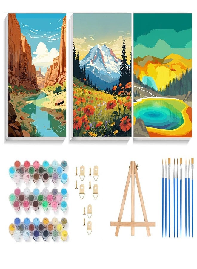 HOIYLDS Framed 3 Packs Paint by Numbers for Adults Beginners, National Park Painting by Number Kits on Canvas Without Frame, Yellowstone Grand Teton Yosemite Lanscape Craft Arts for Home Wall Decor 7.8x11.8 - Image 1