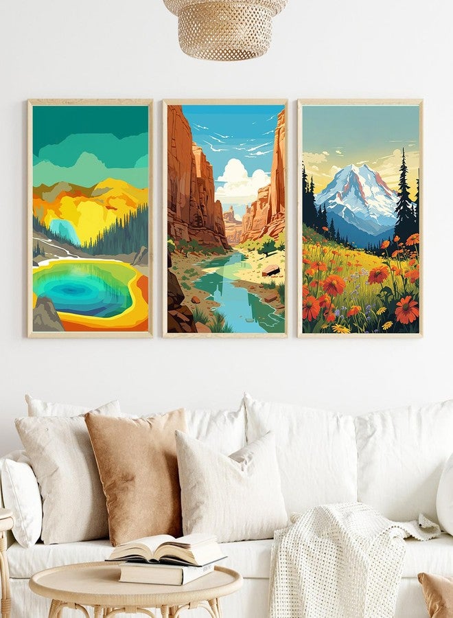 HOIYLDS Framed 3 Packs Paint by Numbers for Adults Beginners, National Park Painting by Number Kits on Canvas Without Frame, Yellowstone Grand Teton Yosemite Lanscape Craft Arts for Home Wall Decor 7.8x11.8 - Image 2