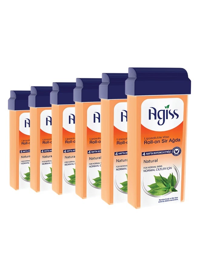 Agiss Liposoluble Roll-on Wax (6-Pack) - Natural Aloe Vera & Magnolia | 100ml x 6 Value Bundle | Professional Sir Ağda for Normal Skin | 4-Week Smoothness, Sugar-Free & Natural Resin | Bulk Supply - Image 1
