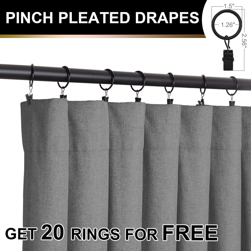100% Blackout Shield Linen Blackout Curtains 120 Inches (10 ft) Long 2 Panels Set  Clip Rings/Rod Pocket Blackout Curtains  Black Out Curtains & Drapes for Bedroom  50 inches Wide  Dark Gray - Image 5