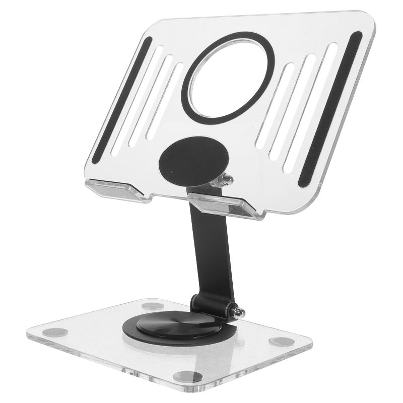 Foldable Acrylic Tablet Stand With Aluminum Base 360 Rotatable For Desk Office Home Black - Image 2