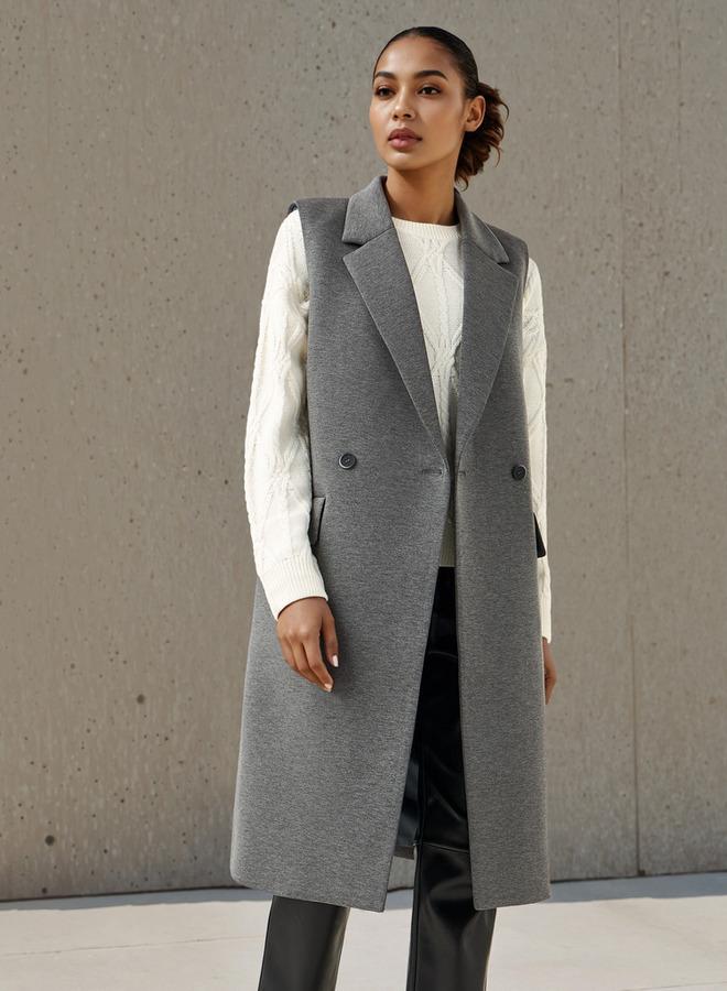 ايكونيك معطف ترنش بدون أكمام بياقة شق أيقونية - Image 1