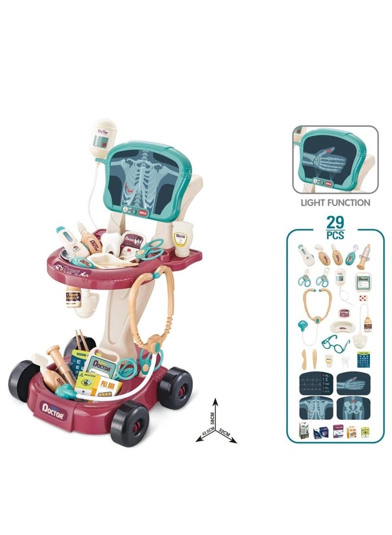 Doctor Pretend Play Medical Set Toy With Trolley Double-Decker, X-Ray Doctor Cart Toy for Toddler Kids - Image 1