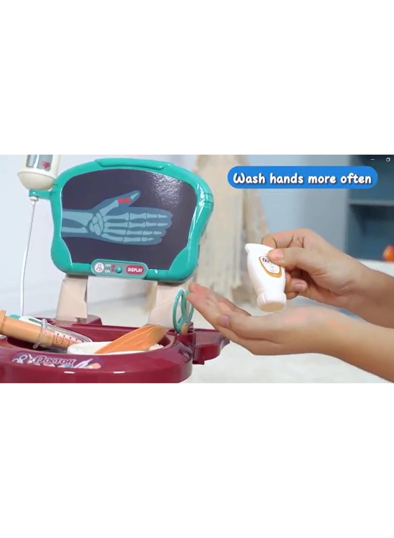 Doctor Pretend Play Medical Set Toy With Trolley Double-Decker, X-Ray Doctor Cart Toy for Toddler Kids - Image 3