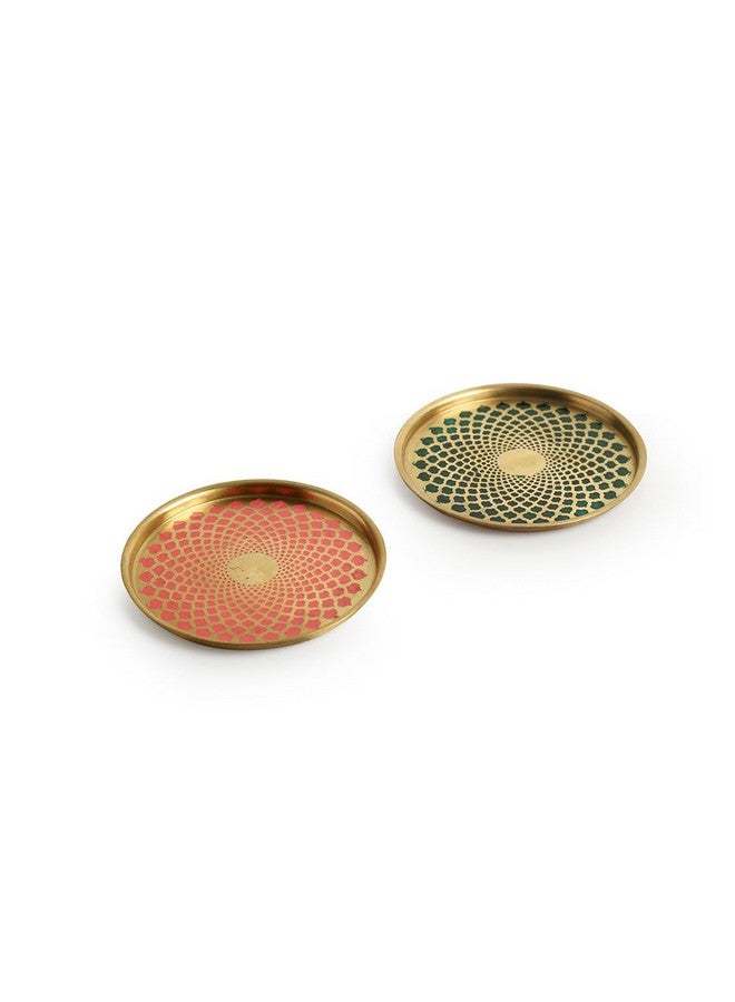 ExclusiveLane 'Mughal Arc' Hand-Enamelled Pure Brass Coasters for Cups Tea Coasters for Glasses Dining Table Coaster for Hot Pots Coasters for Office Tableware (Set of 2) - Image 2