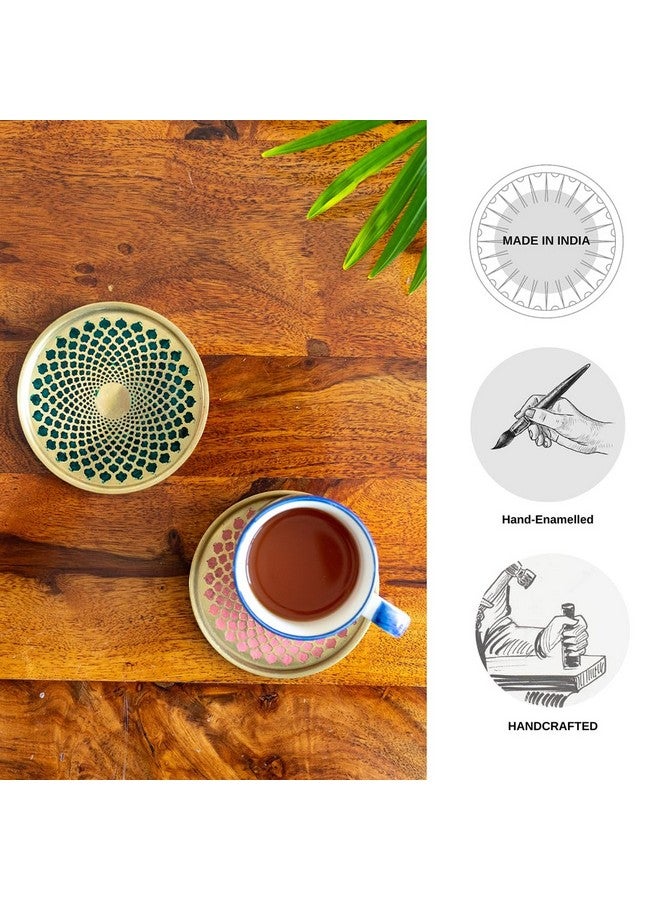 ExclusiveLane 'Mughal Arc' Hand-Enamelled Pure Brass Coasters for Cups Tea Coasters for Glasses Dining Table Coaster for Hot Pots Coasters for Office Tableware (Set of 2) - Image 5