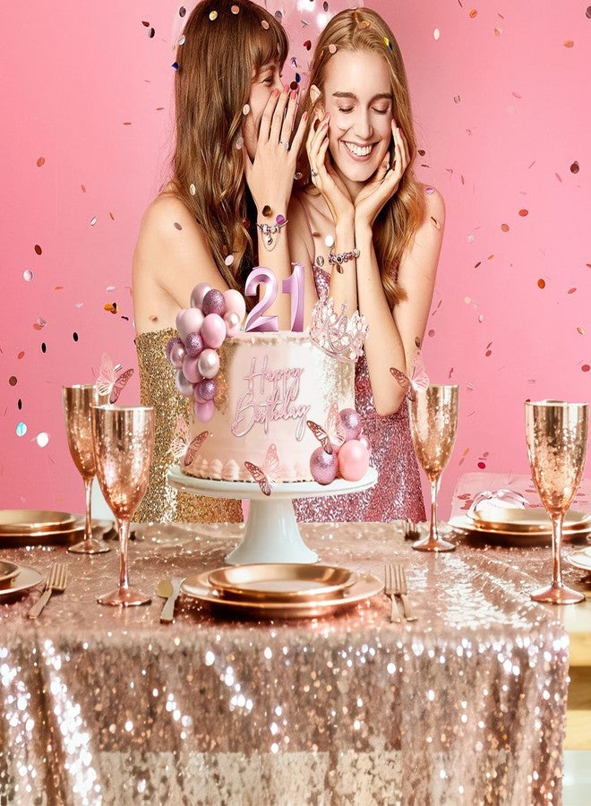LEFUBABY Rose Gold Balls Cake Toppers, Happy Birthday Crown Tiara Cake Toppers Birthday Candles Numeral Candles for Birthday Party Decorations (21st) - Image 4