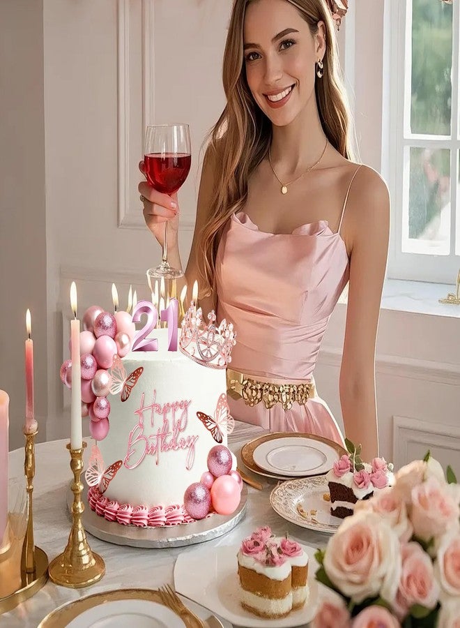LEFUBABY Rose Gold Balls Cake Toppers, Happy Birthday Crown Tiara Cake Toppers Birthday Candles Numeral Candles for Birthday Party Decorations (21st) - Image 3