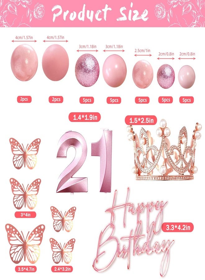 LEFUBABY Rose Gold Balls Cake Toppers, Happy Birthday Crown Tiara Cake Toppers Birthday Candles Numeral Candles for Birthday Party Decorations (21st) - Image 2