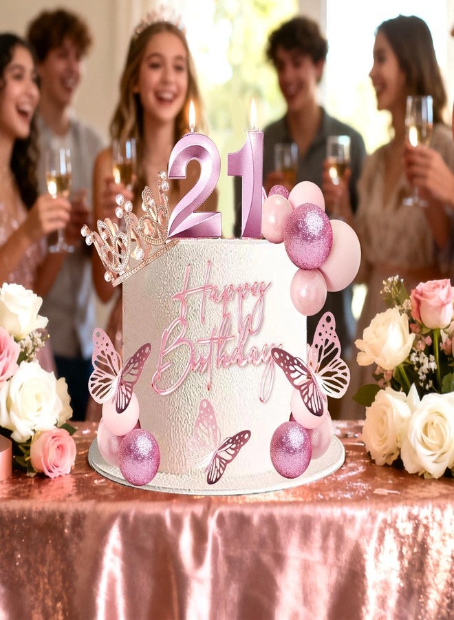 LEFUBABY Rose Gold Balls Cake Toppers, Happy Birthday Crown Tiara Cake Toppers Birthday Candles Numeral Candles for Birthday Party Decorations (21st) - Image 5