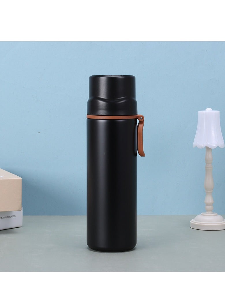 MIXDE 450 مل زجاجة ماء معزولة من الفولاذ المقاوم للصدأ كوب قهوة مع مقبض، قارورة مزدوجة الجدار كوب رياضي للسفر غطاء مانع للتسرب - Image 1