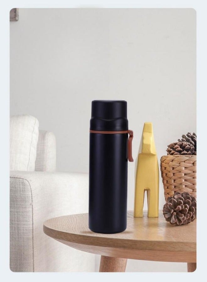 MIXDE 450 مل زجاجة ماء معزولة من الفولاذ المقاوم للصدأ كوب قهوة مع مقبض، قارورة مزدوجة الجدار كوب رياضي للسفر غطاء مانع للتسرب - Image 2